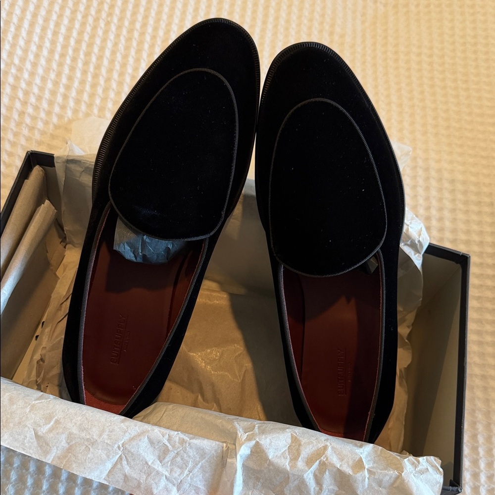Suit Supply Men's Black Velvet Slip-On Loafers Tuxedo Shoes Size 9 NEW